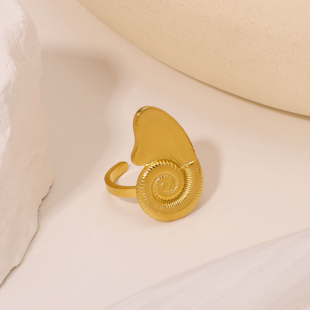 Anello Aperto Unico a Forma di Ala a Concha Marina in Acciaio Inossidabile con Finitura Galvanica Impermeabile Gioielli Minimalisti Unisex