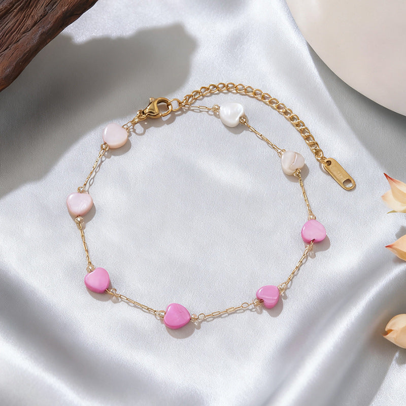 Set de collar y pulsera de acero inoxidable chapado en oro de 18 quilates con diseño minimalista de corazón, lágrima y cuentas para mujer