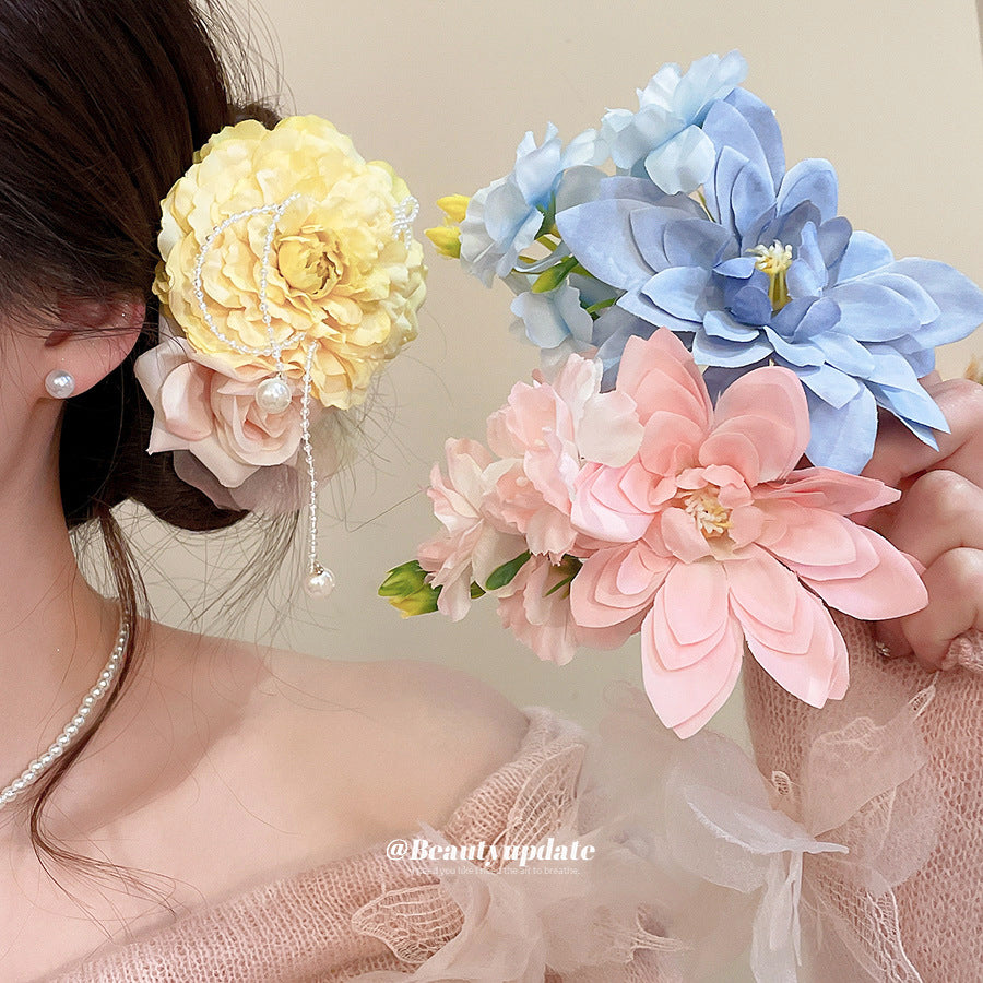 Elegante pinza de pelo de tela floral para mujer con diseño de pico de pato, accesorio para el pelo hecho a mano de estilo dulce y fresco