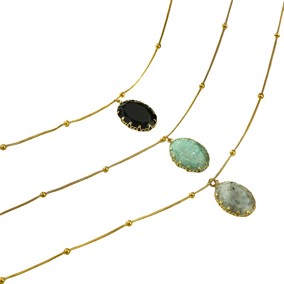 Vintage Minimalist Stainless Steel Pendant Necklace with Rhinestone Inlay for Women