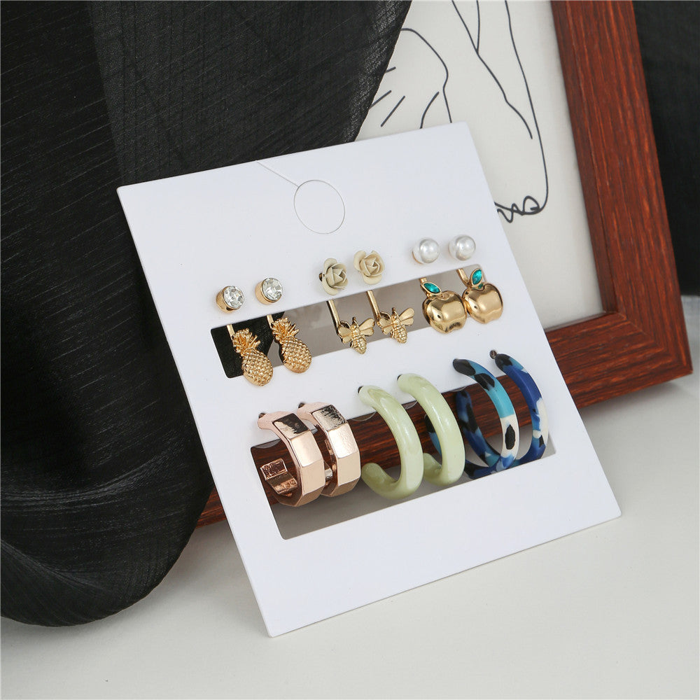 Geometric Alloy and Acrylic Earring Set with Pearl for Women