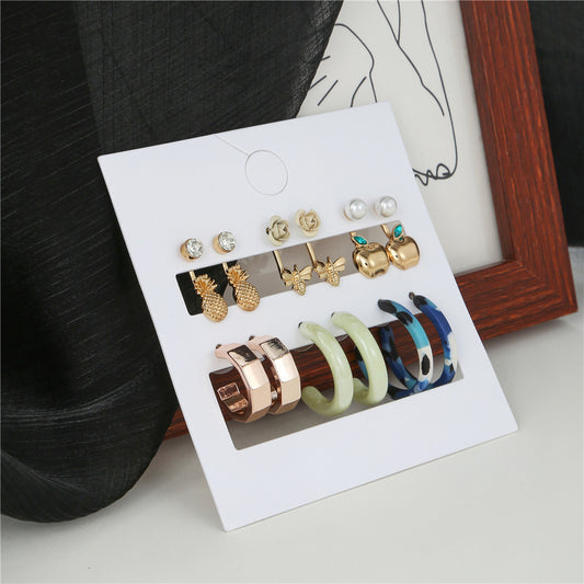 Geometric Alloy and Acrylic Earring Set with Pearl for Women