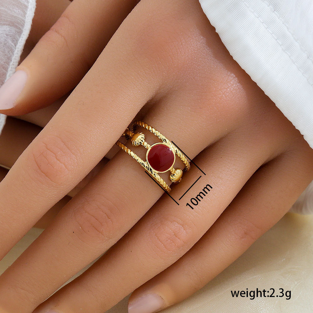 Minimalist Geometric Stainless Steel Gold-Plated Adjustable Open Ring for Women