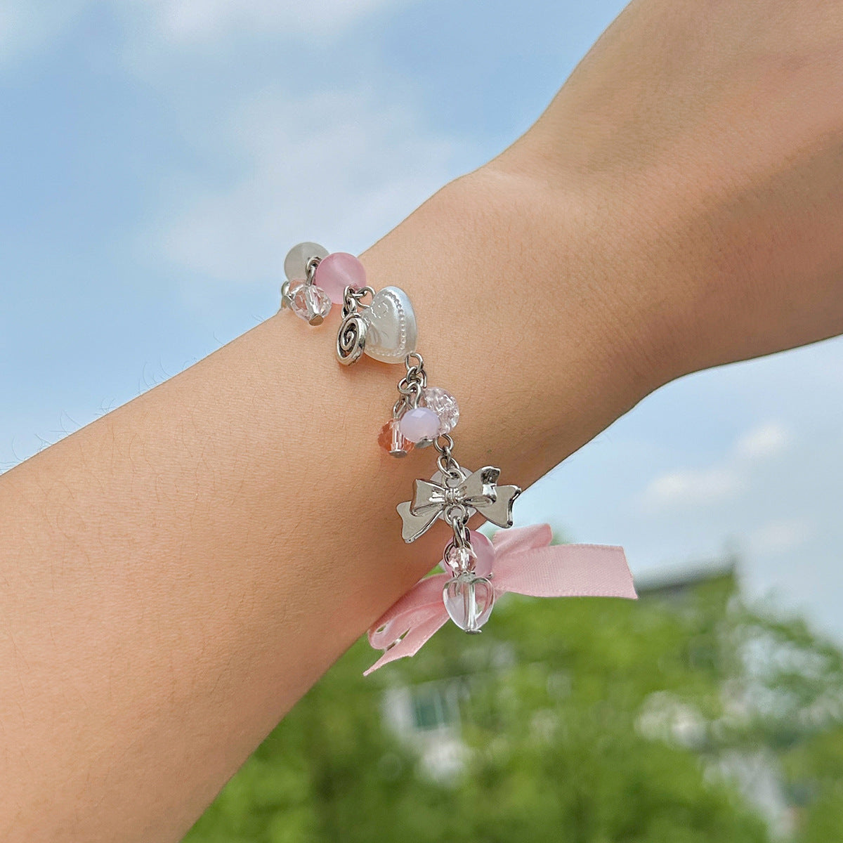 Sweet Plated Alloy Pearl Necklace and Bracelet Set for Women