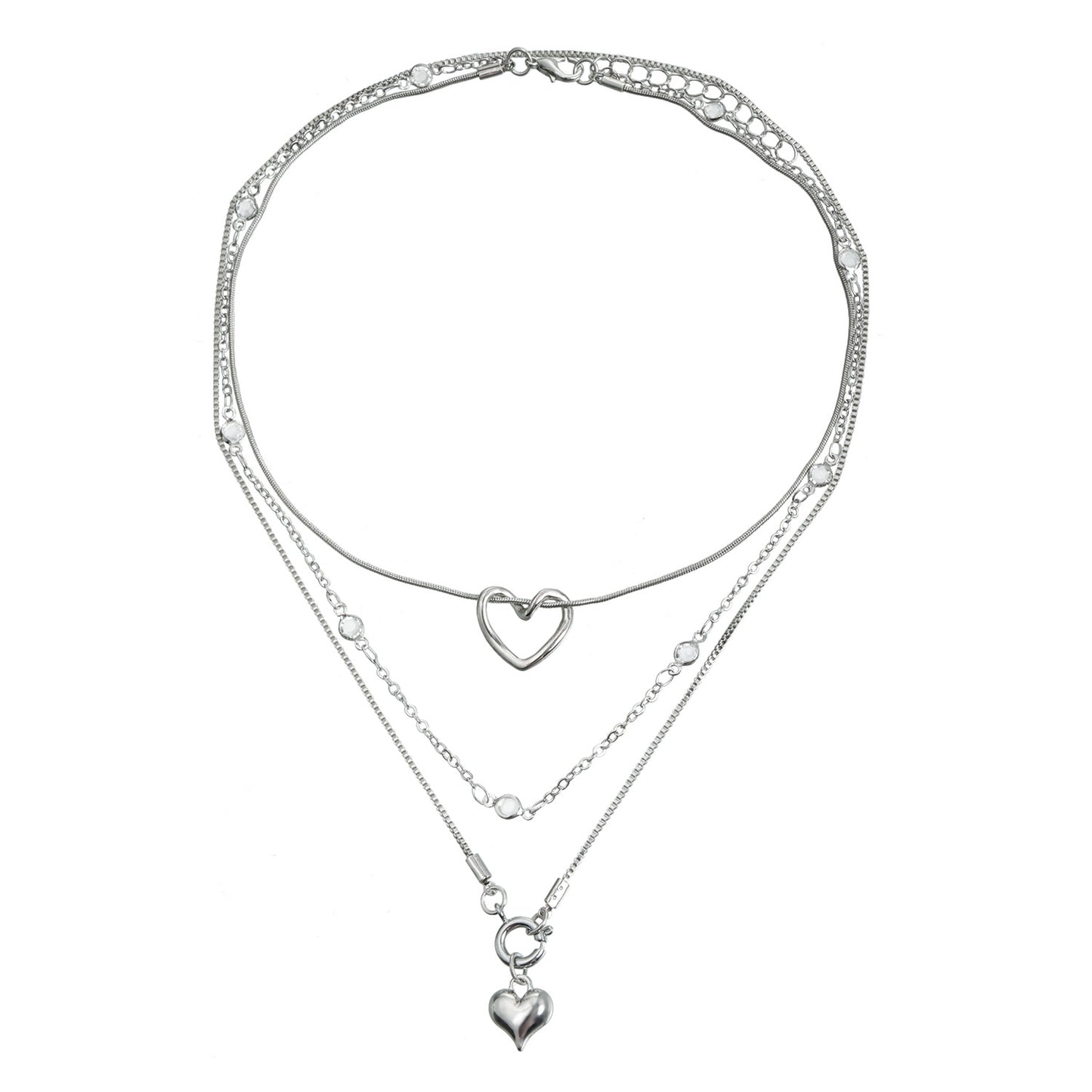 Collar Minimalista Elegante con Colgante de Corazón de Aleación y Cadena de Serpiente Doble Capa Tono Plateado para Mujer