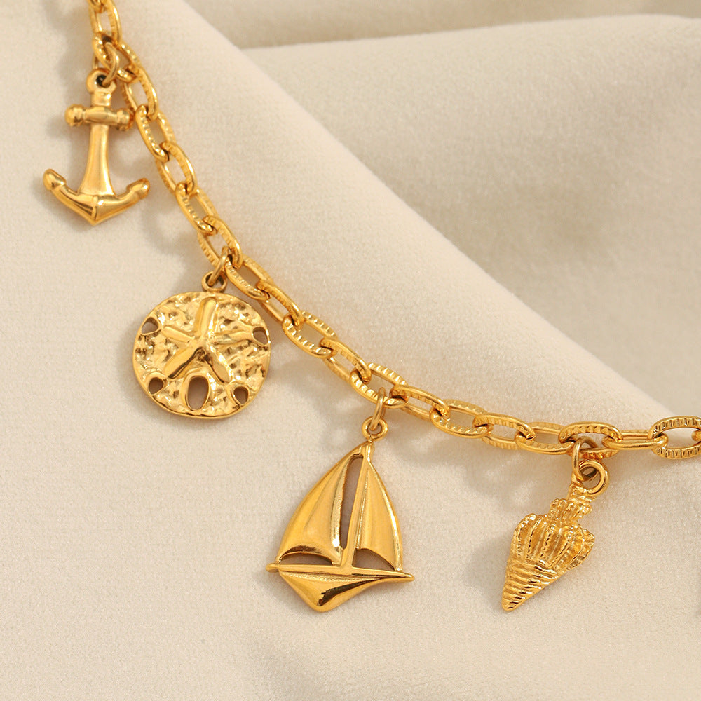 Elegante pulsera con colgante de estrella de mar de acero inoxidable chapado en oro de 18 quilates, geométrica, con temática oceánica para mujer