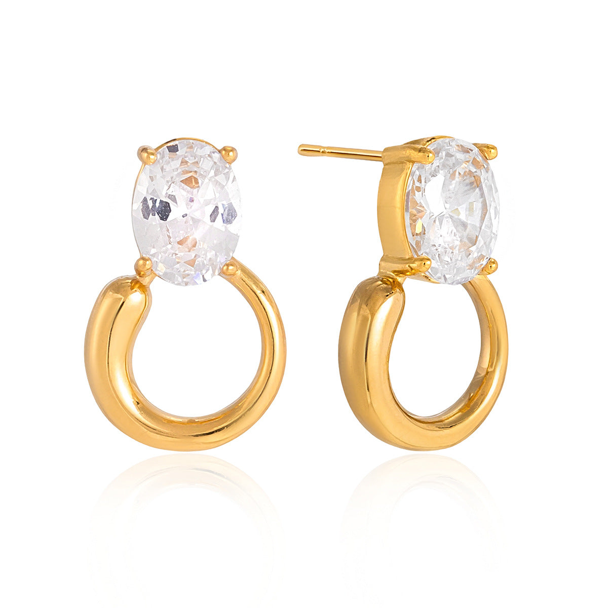 Elegant Geometric Round Stainless Steel PVD Cubic Zirconia Earrings for Women