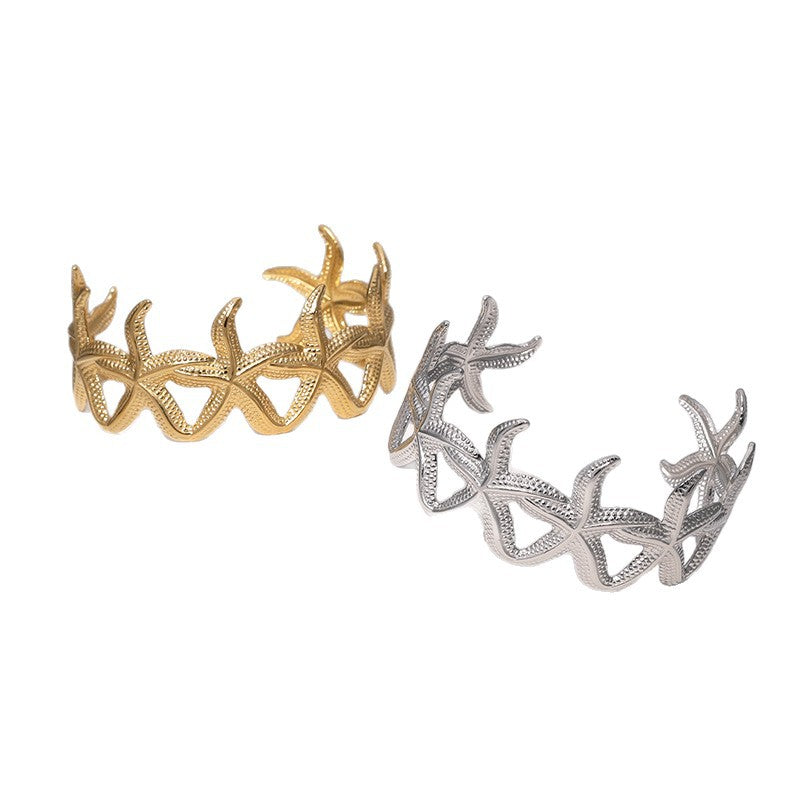 Minimalist Casual 18K Gold Plated Star Stainless Steel Bracelet for Women