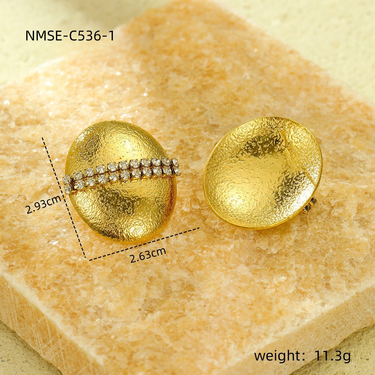 Pendientes de botón redondos de titanio con chapado en oro de 18 quilates y diamantes de imitación, de estilo oficina a la moda para mujer