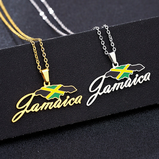 Vintage Ethnic Geometric and Letter-Shaped Stainless Steel Enamel Pendant Necklace for Unisex Daily Wear
