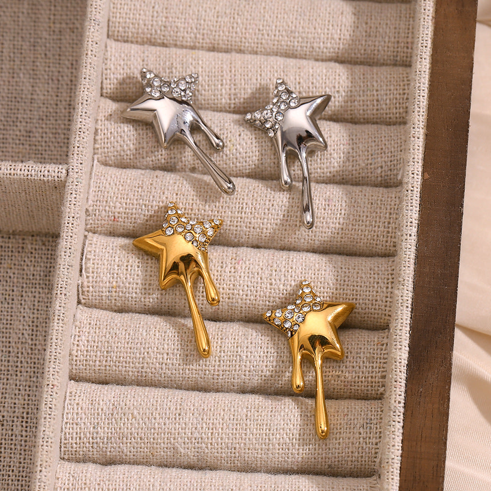 Orecchini Minimalisti a Stella in Acciaio Inossidabile con Placcatura in Oro 18K e Strass per Donna