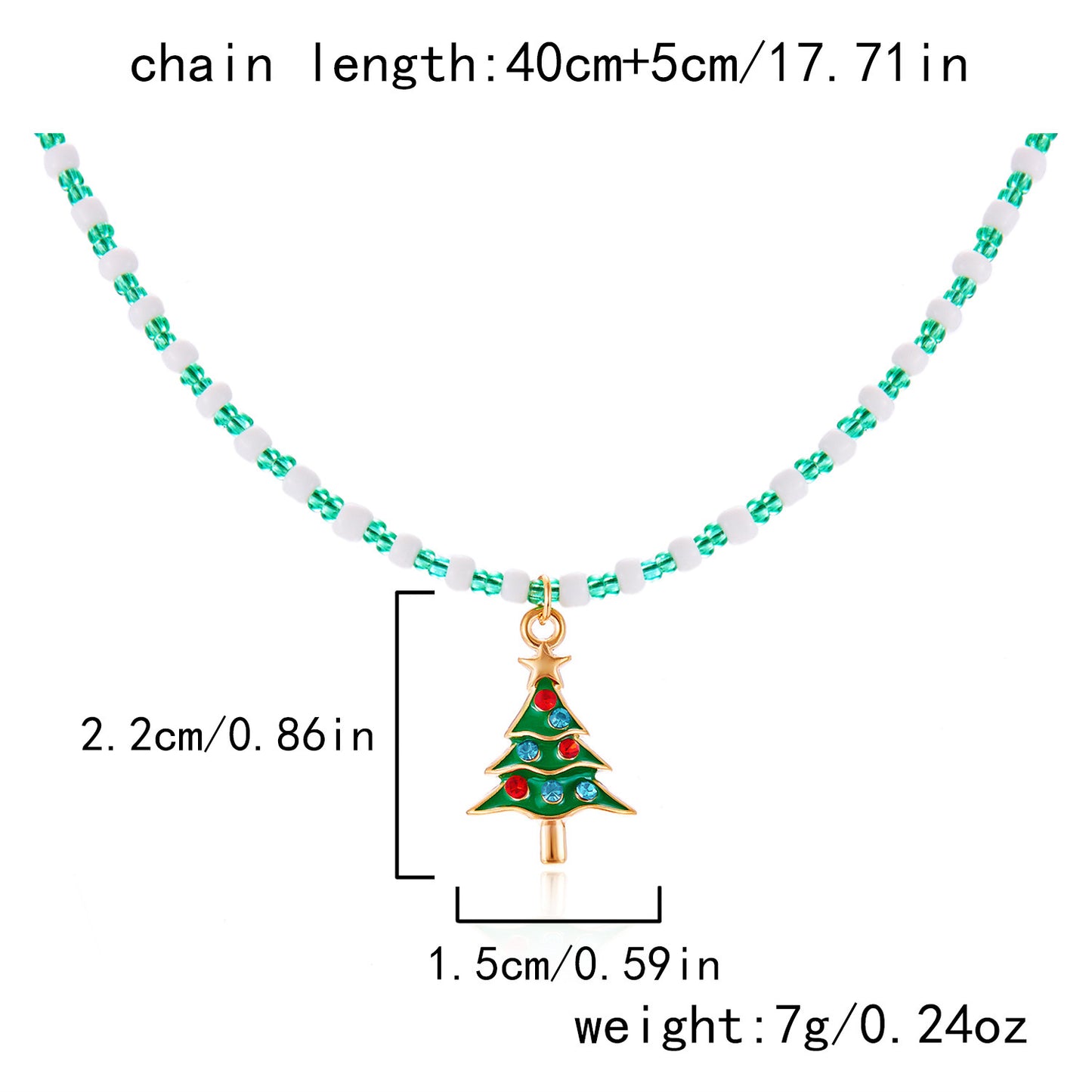 Fashionable Christmas Tree Pendant Necklace for Women with Alloy Charm, Beaded Design, Electroplated Finish, Festive Holiday Style