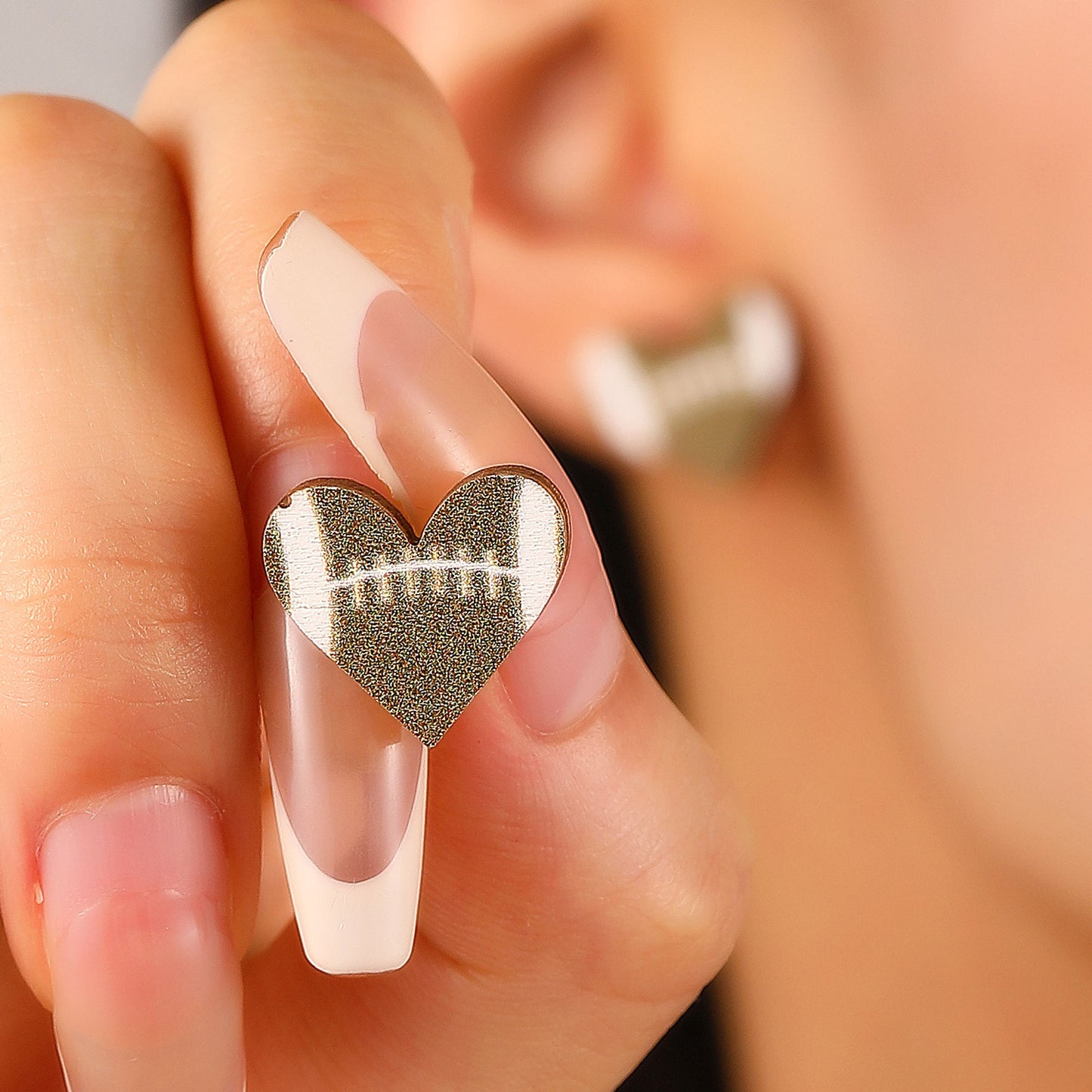 Vintage Acrylic Heart Stud Earrings with Sports Ball Print for Women