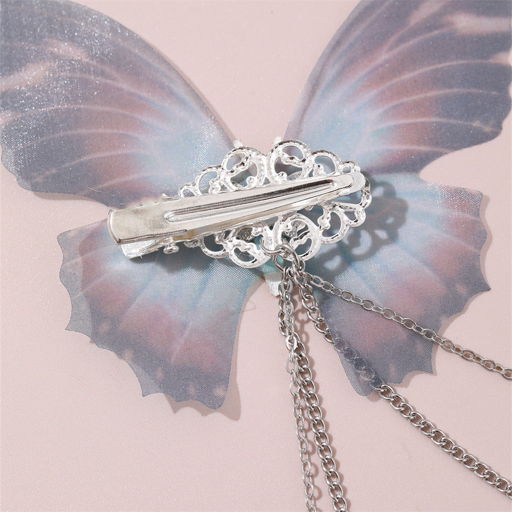 Fermaglio per capelli a farfalla vintage per bambini in metallo con nappe, stile principessa