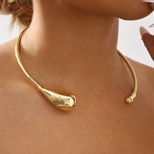 Collar minimalista geométrico en forma de gota con cuello abierto para mujer, con aleación de cobre galvanizada