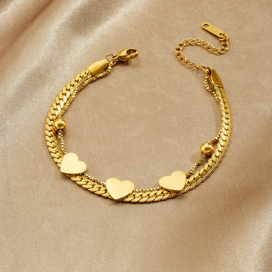 Minimalist Gold Plated Heart Stainless Steel Rope Chain Bracelet