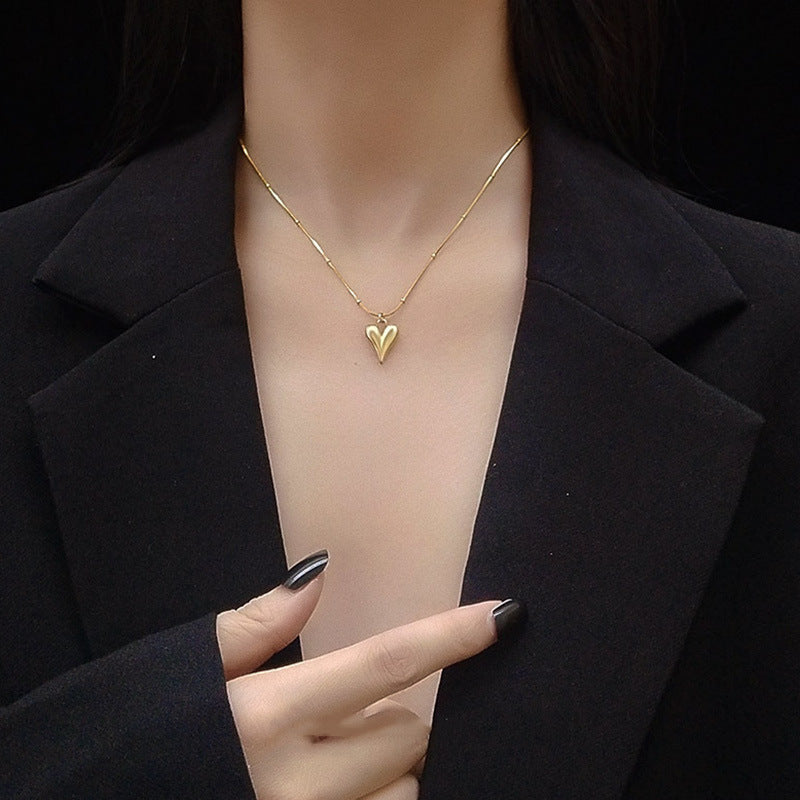 Minimalist Heart-Shaped Titanium Steel Plated Necklace with Irregular Design for Women
