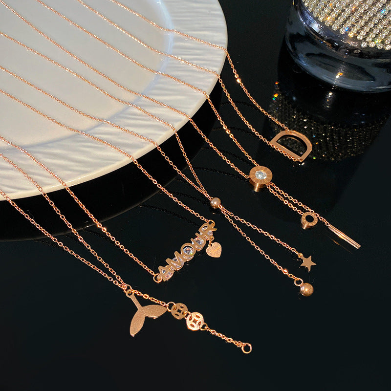 Streetwear Letter Cubic Zirconia Plated Titanium Steel Necklace for Unisex