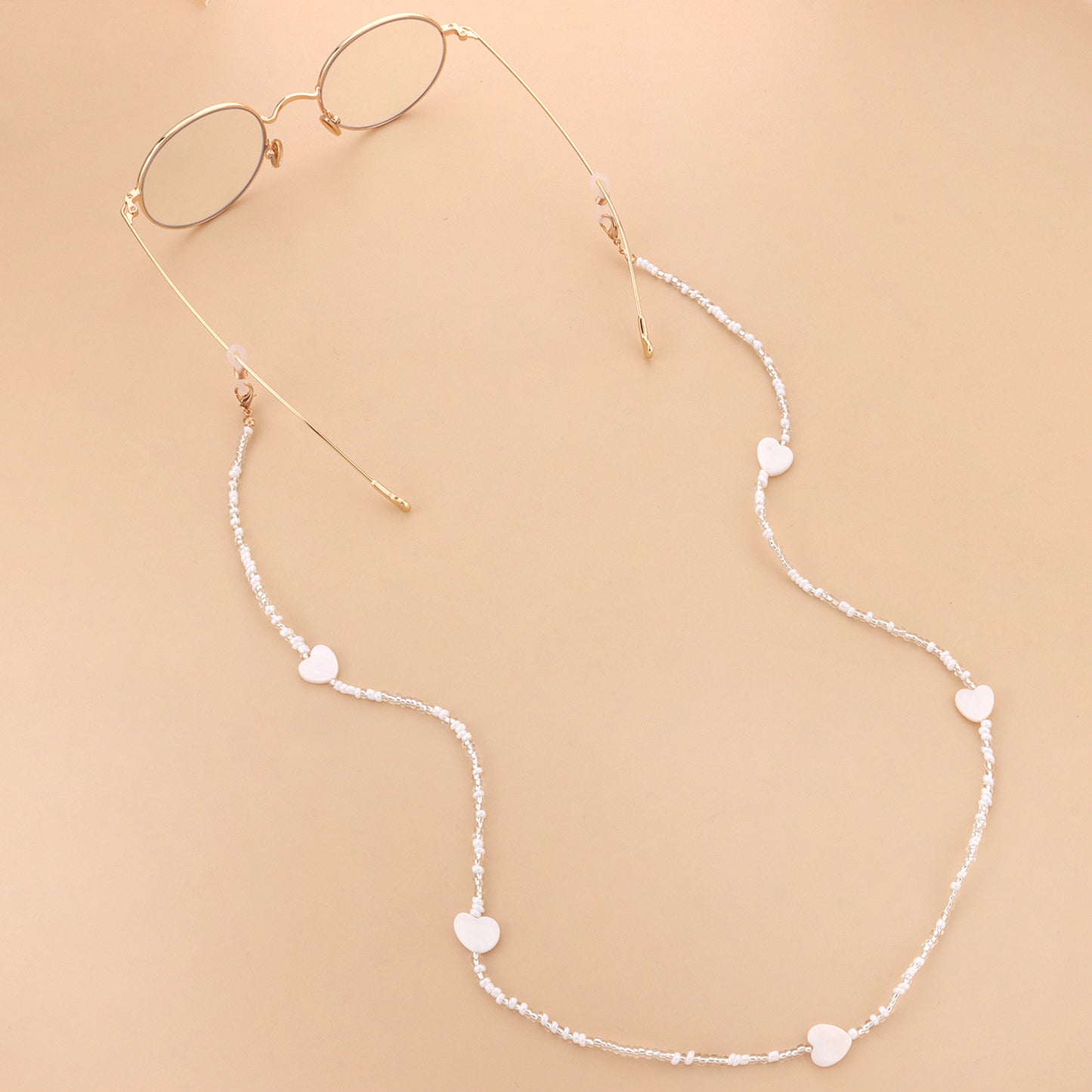 Minimalist Elegant Heart White Pearl Alloy Glasses Chain for Women