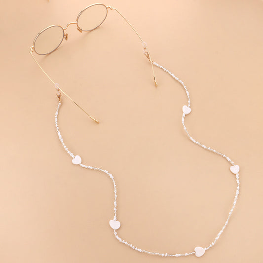 Minimalist Elegant Heart White Pearl Alloy Glasses Chain for Women