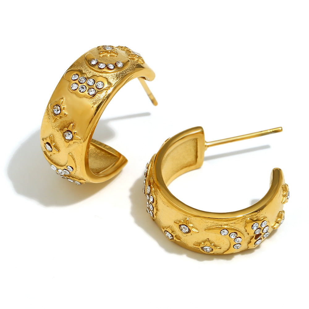 Elegant Geometric 18K Gold Plated Stainless Steel Ring Bracelet Earring Set for Women