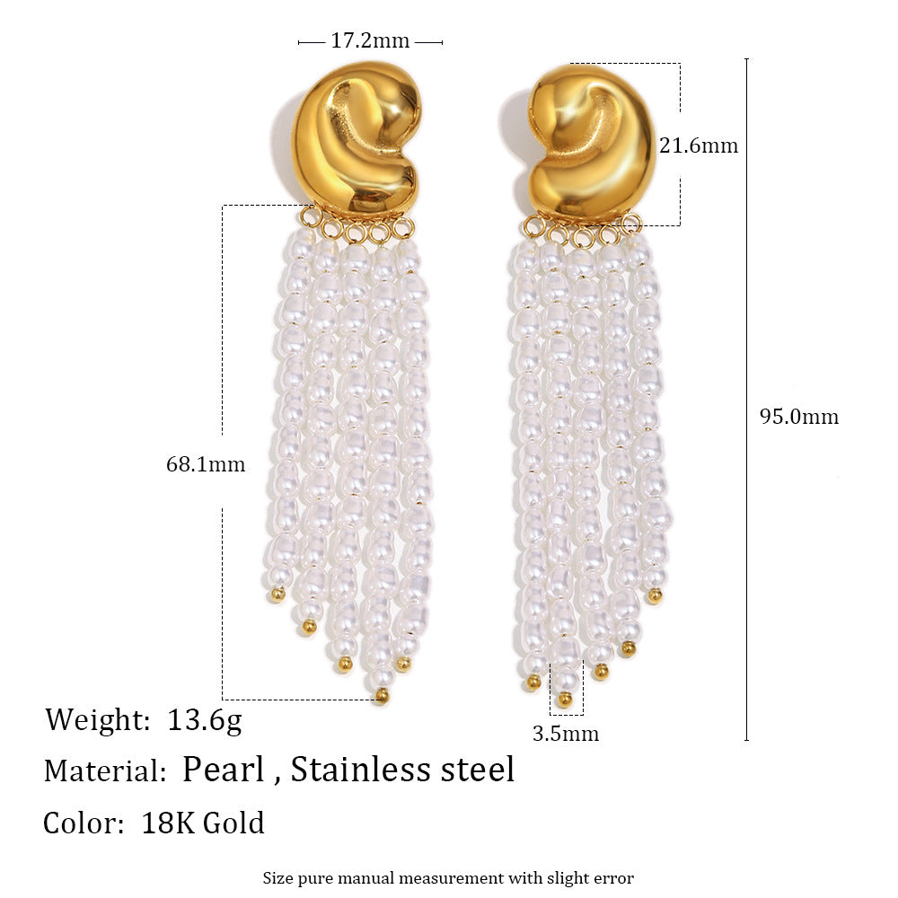 Minimalist Geometric Stainless Steel Earrings with 18K Gold Plating and Simulated Pearl Accents for Women