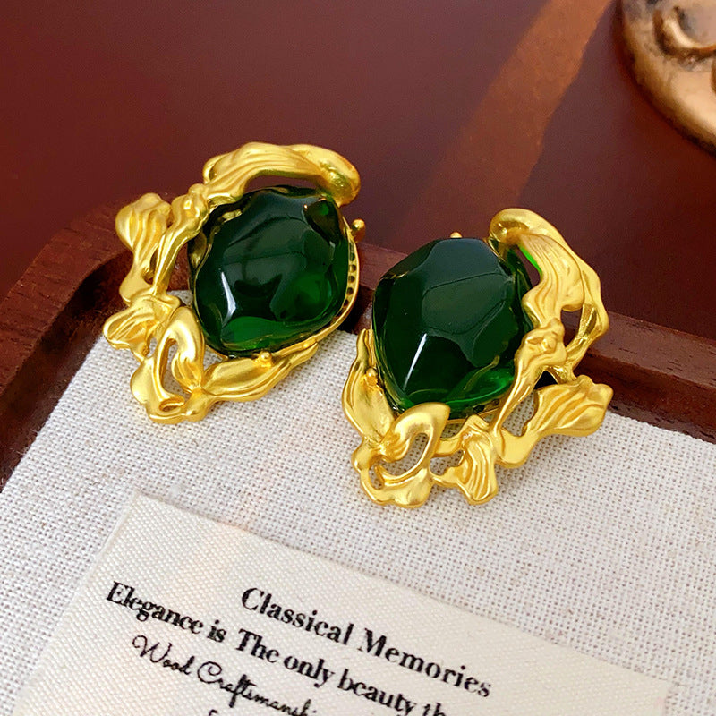 Orecchini da donna verde smeraldo con forme geometriche, placcati in oro e perni in acciaio inossidabile, stile chic vintage