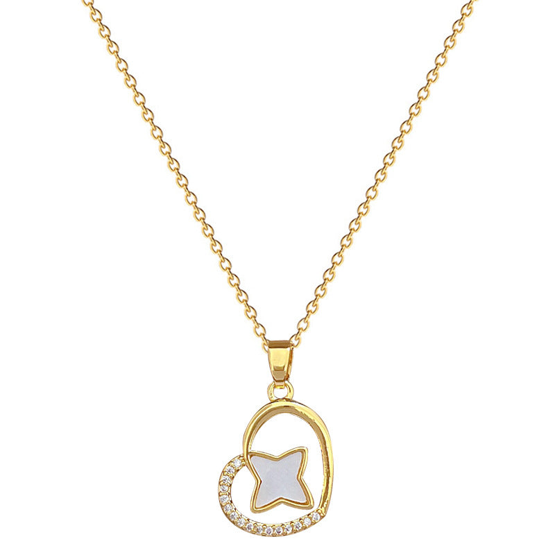 Collana con ciondolo a cuore e stella minimalista da donna, catena in acciaio inossidabile con intarsio di strass, elegante gioiello per clavicola