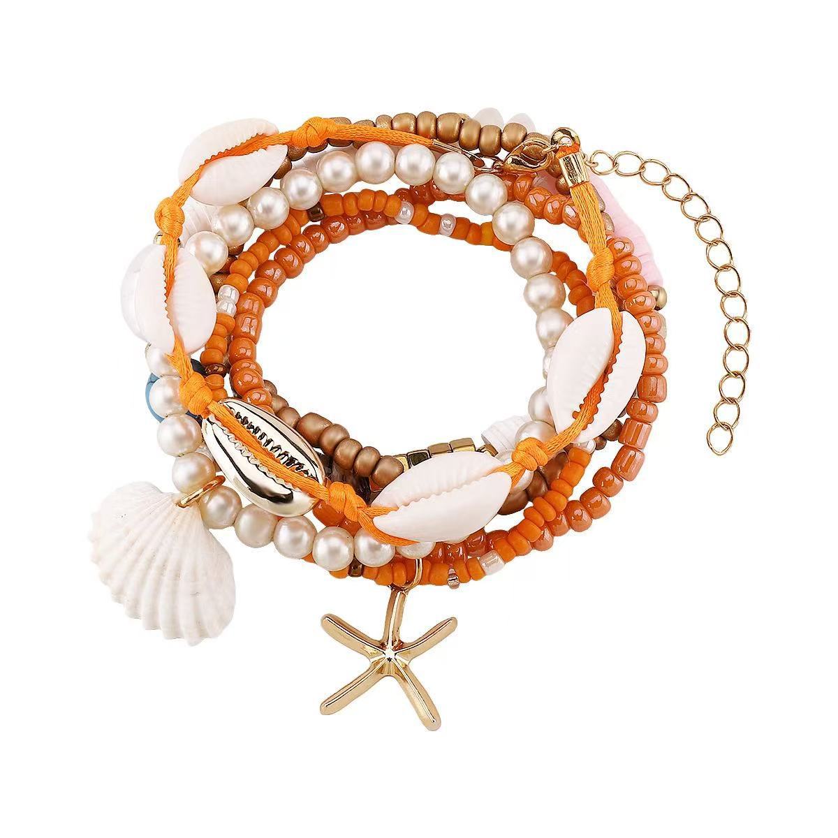 Set di bracciali da donna in stile bohémien con stelle marine e conchiglie, tessuti a mano