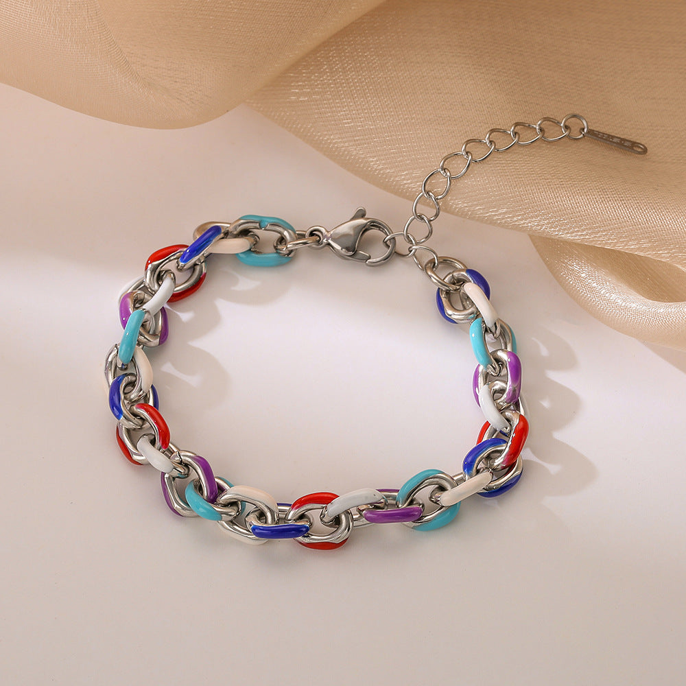 Bracciale a maglie cubane in acciaio al titanio geometrico minimalista da donna con finitura placcata