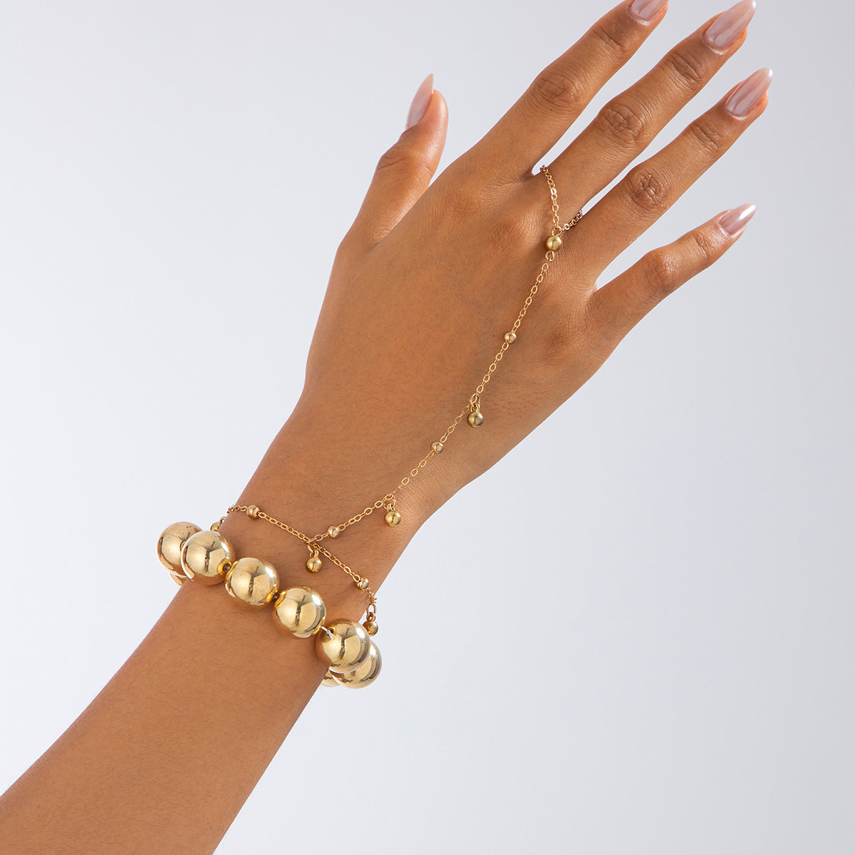 Elegant Geometric Hollow Spiral Alloy Plated Beaded Chain Hand Bracelet for Women
