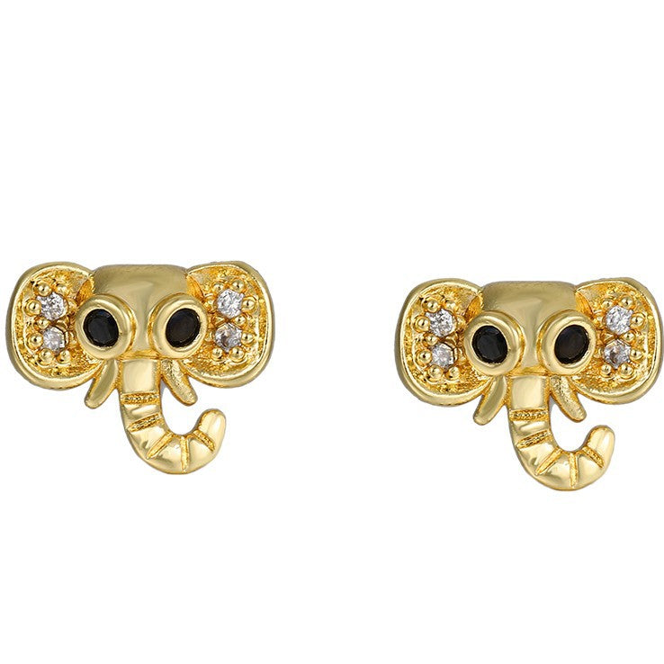 Vintage Sweet Butterfly Geometric Gold Plated Brass Stud Earrings with Cubic Zirconia