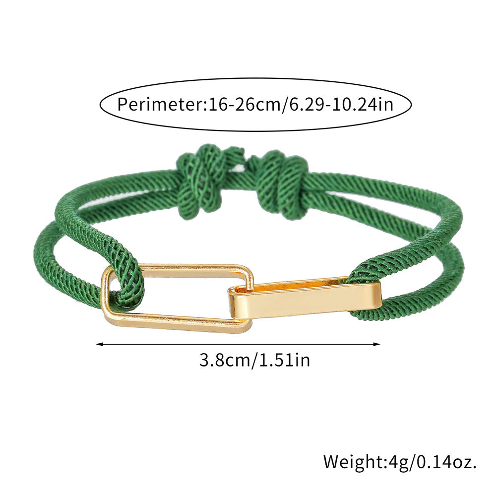 Hip-hop Mixed Materials Plated Adjustable Double Ring Braided Bracelet