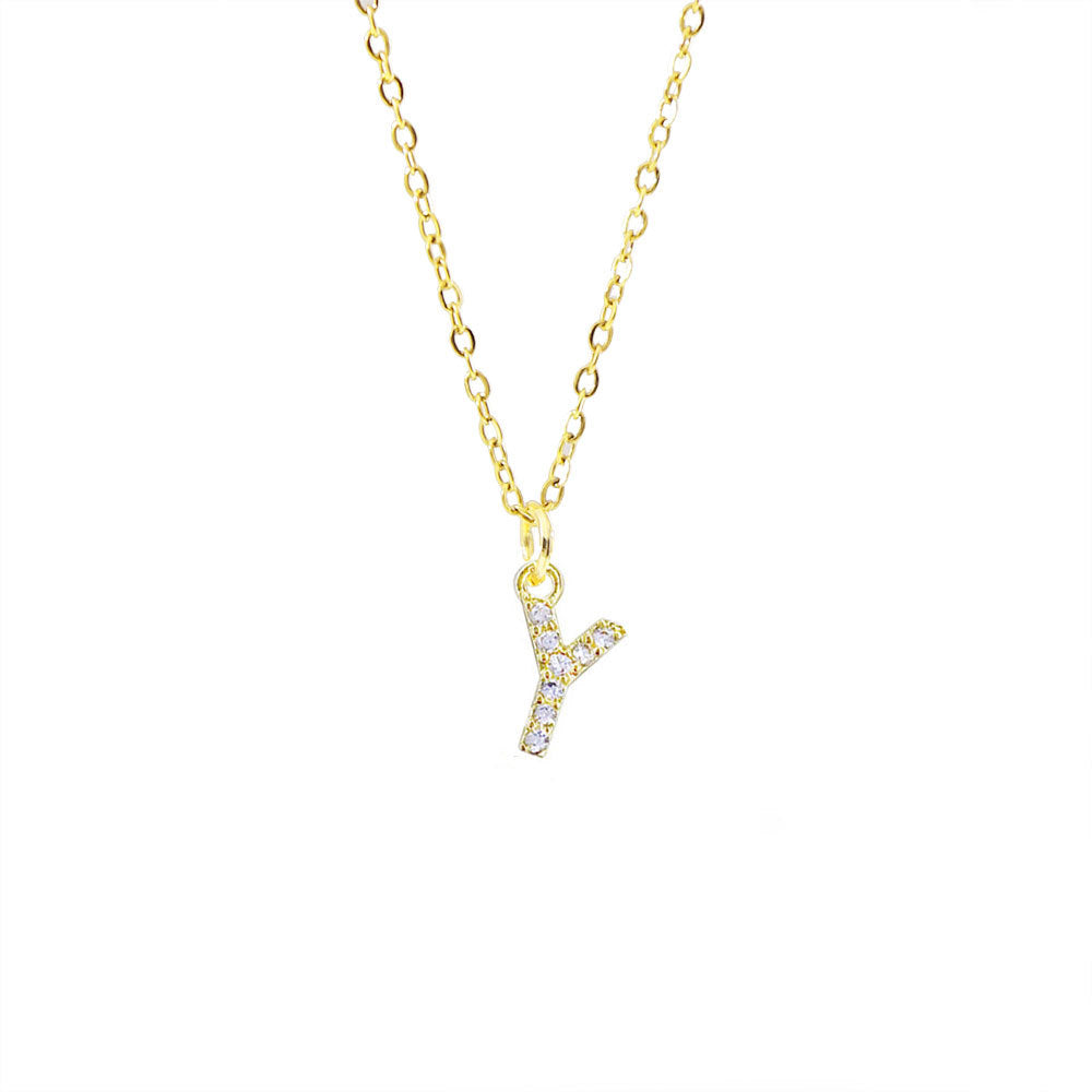 Collar con colgante de cadena de serpiente de oro chapado en acero titanio con forma de letra minimalista para mujer con incrustaciones de circonita cúbica