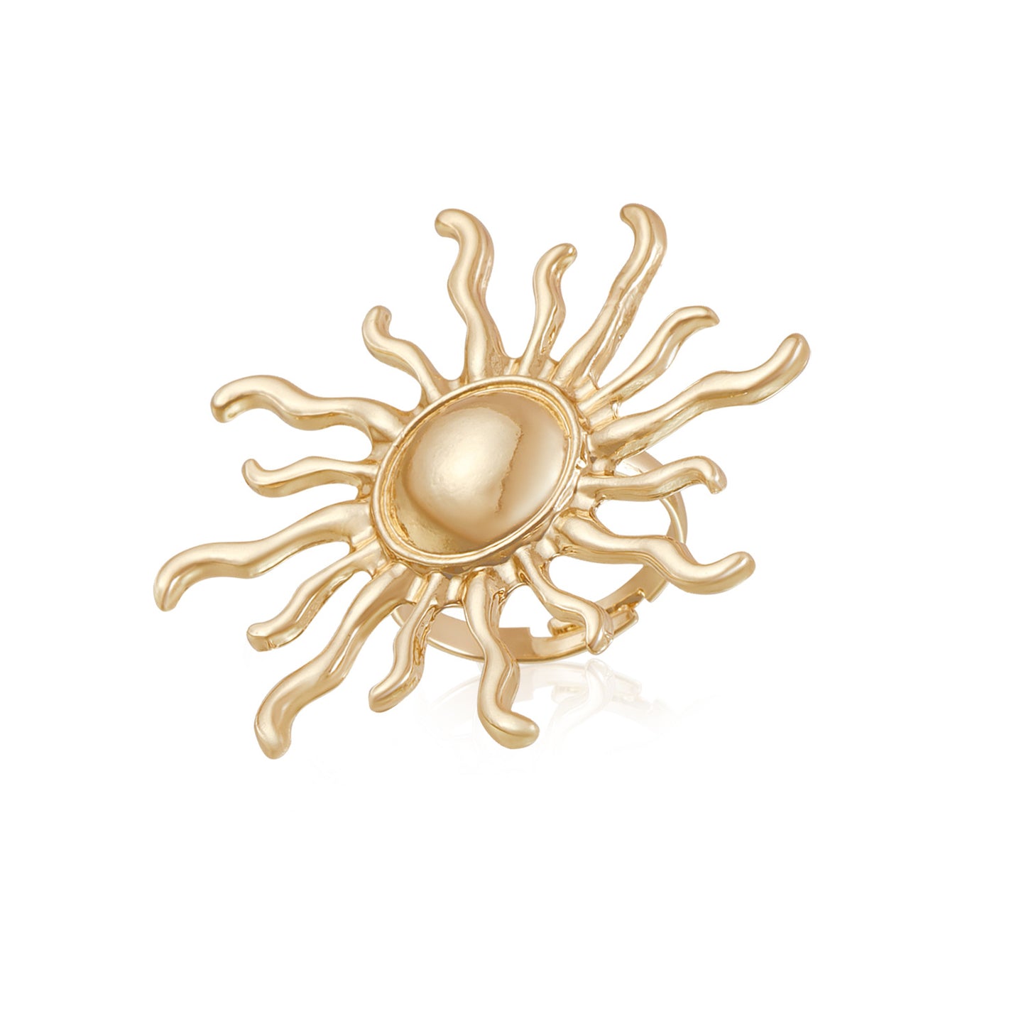 Anillo geométrico en forma de girasol bohemio para mujer con acabado metálico electrochapado