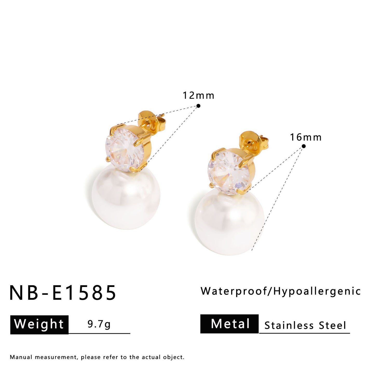 Orecchini a Cuore Geometrico in Acciaio Inox con Placcatura Oro 18K, Accenti di Perle e Intarsi in Zirconi per Donne