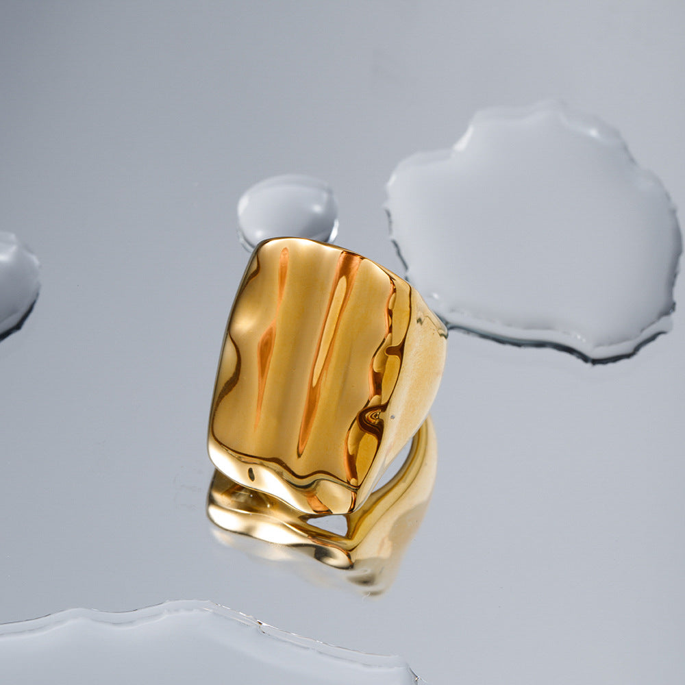Anello in acciaio inossidabile con texture geometrica stile Ins con placcatura in oro 18 carati da donna