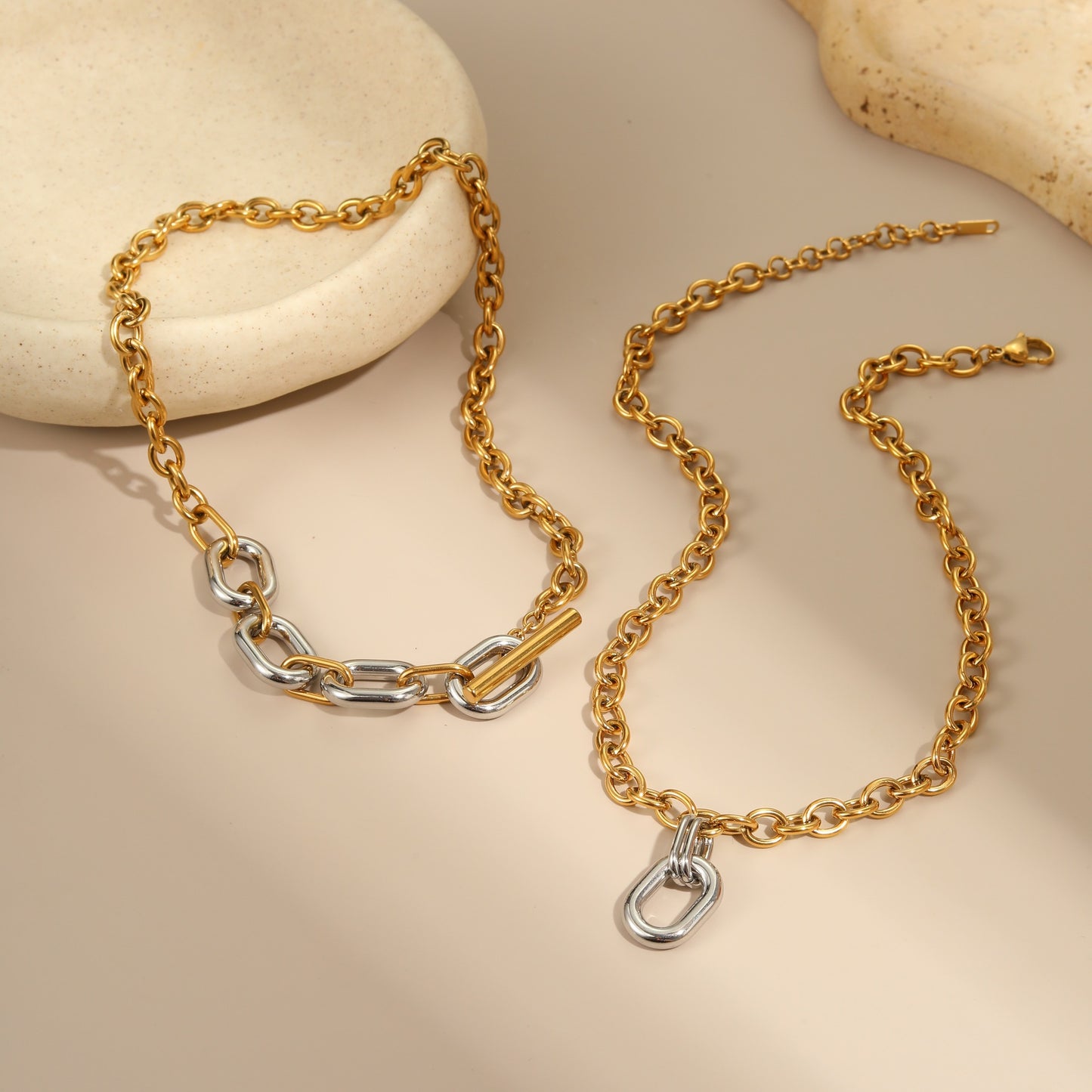 Collana con clavicola geometrica minimalista in acciaio inossidabile placcato oro e argento