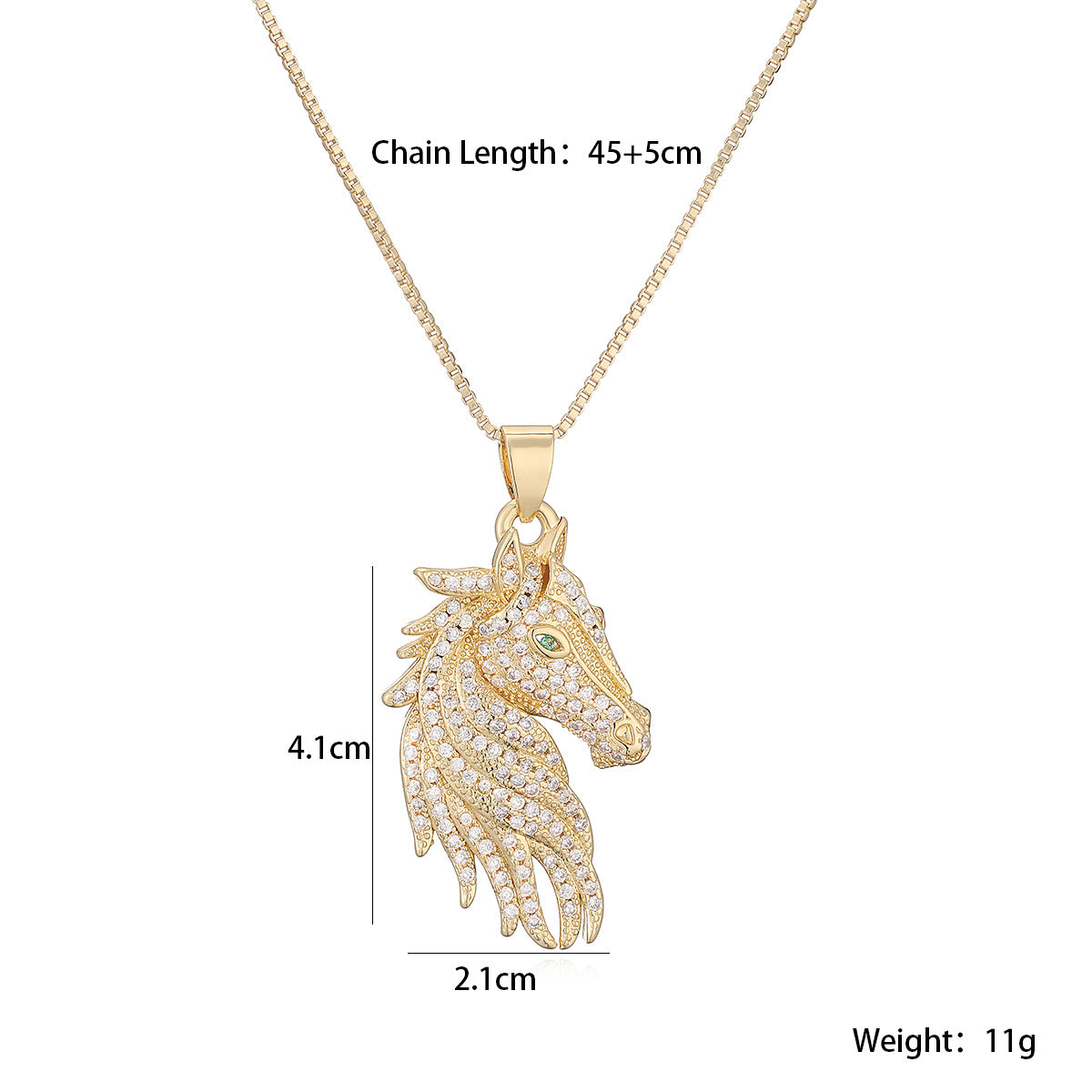 Minimalist Elegant Gold Plated Brass Horse Pendant Necklace with Cubic Zirconia for Women