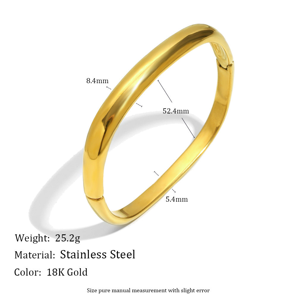 Bracciale a Polsino Tondo Irregolare Minimalista da Donna in Acciaio Inossidabile con Placcatura in Oro 18K