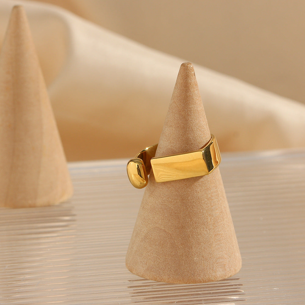 Anillo de acero inoxidable geométrico de moda con baño de oro de 18K para mujer