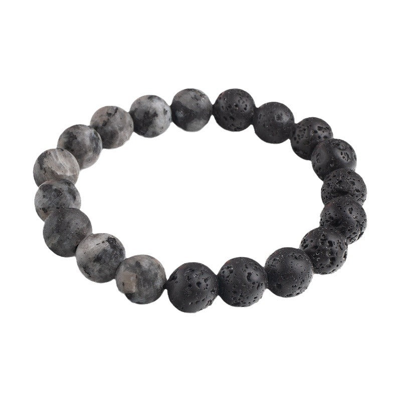 Black Gray Agate Beaded Bracelet Geometric Round Stone Hand Jewelry