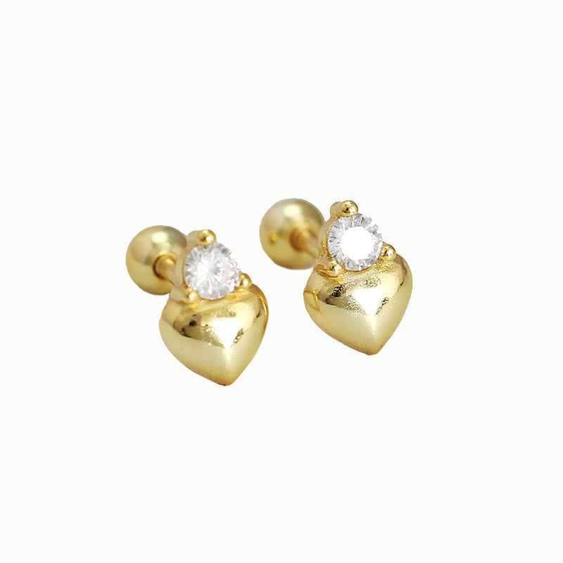 Minimalist Heart-Shaped 925 Sterling Silver Ear Cuffs with Rhinestone Inlay for Women