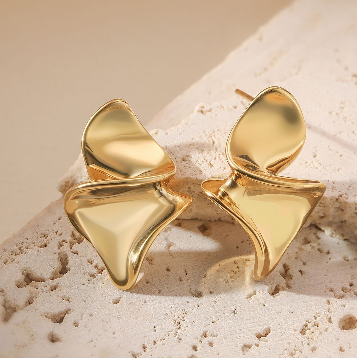 Minimalist Irregular Geometric Stainless Steel Earrings for Women with 18K Gold Posts and Micro-Pave Setting