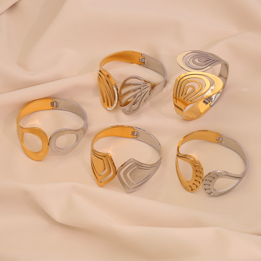 Geometric Hollow Stainless Steel Bracelet with Gold Plating for Women and Men