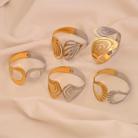Bracciale geometrico cavo in acciaio inossidabile placcato oro da donna e uomo