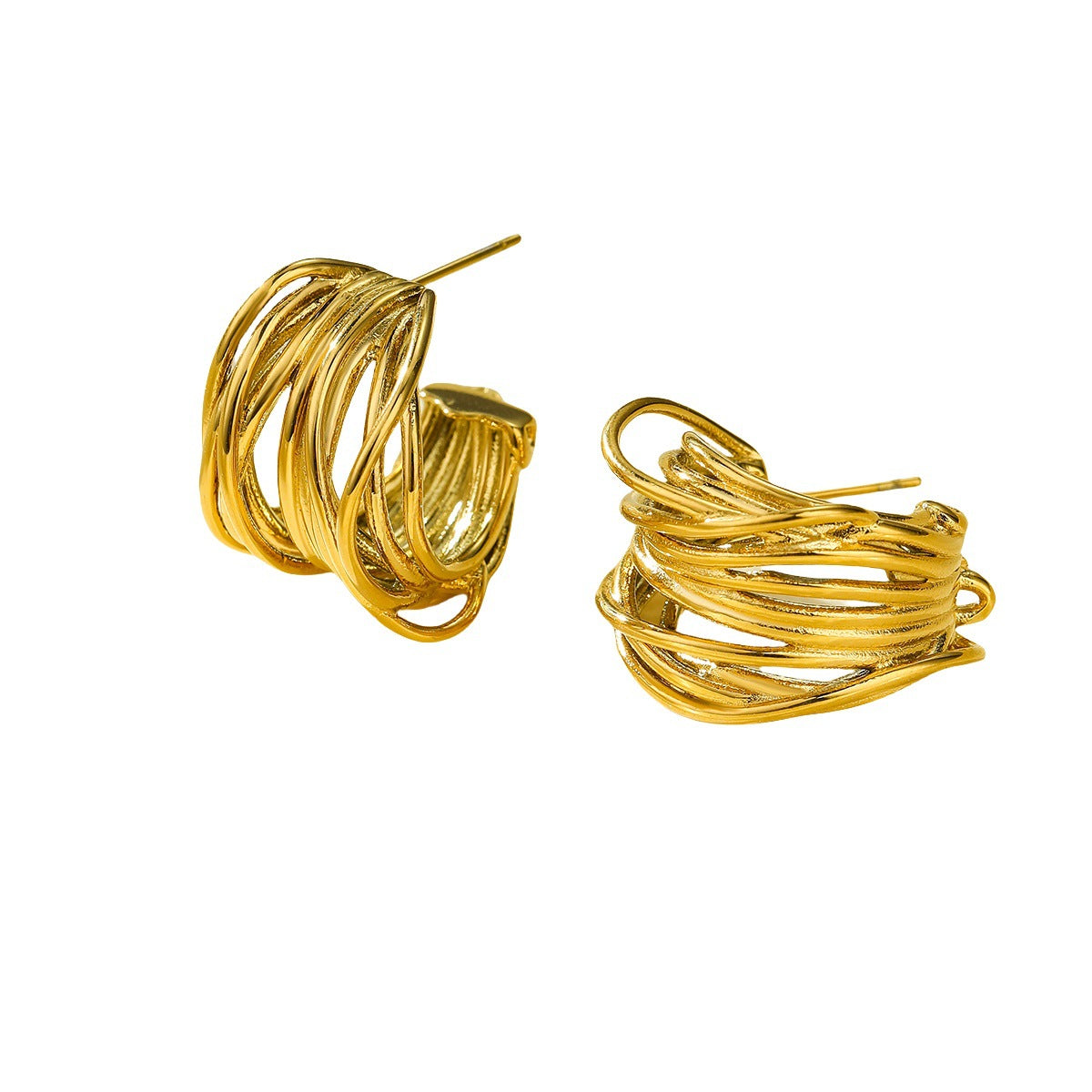 Pendientes de aro geométricos en forma de C de estilo francés minimalista de acero inoxidable con acabado chapado