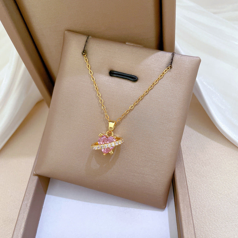 Collana Lusso Cuore Geometrico da Donna e Uomo Acciaio Inossidabile con Strass Pendente a Catena