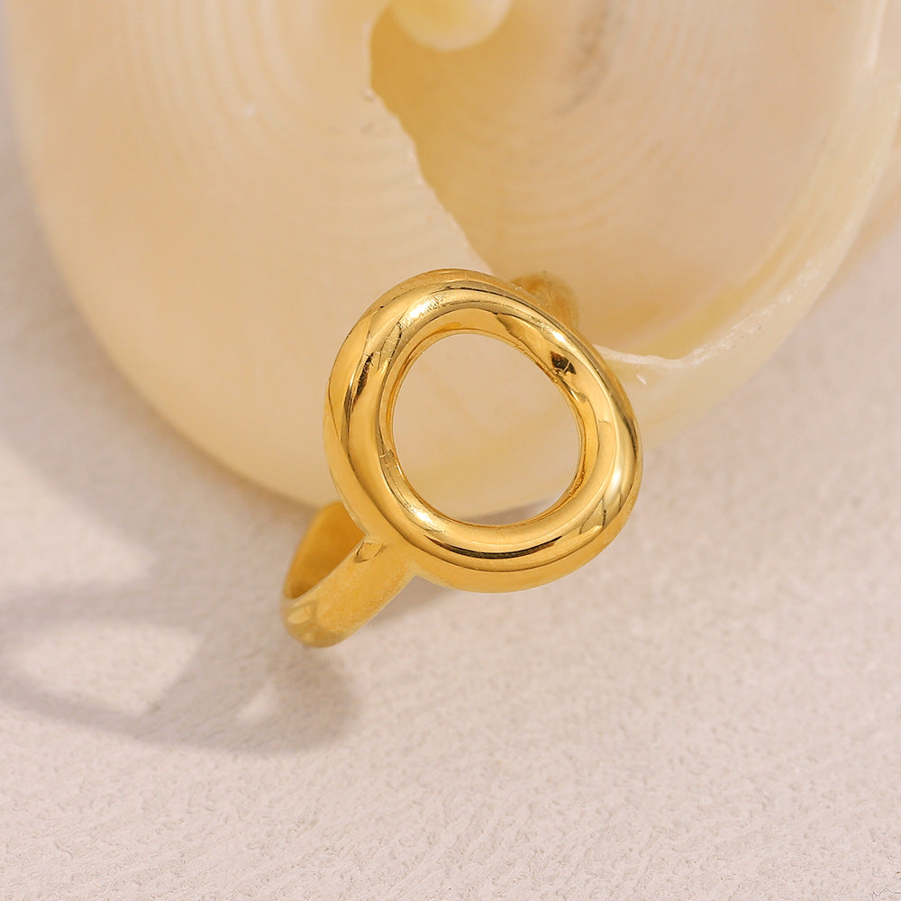 Anello Minimalista Geometrico in Acciaio Inossidabile con Placcatura in Oro 18K, Fascia Aperta Vuota Rotonda da Donna