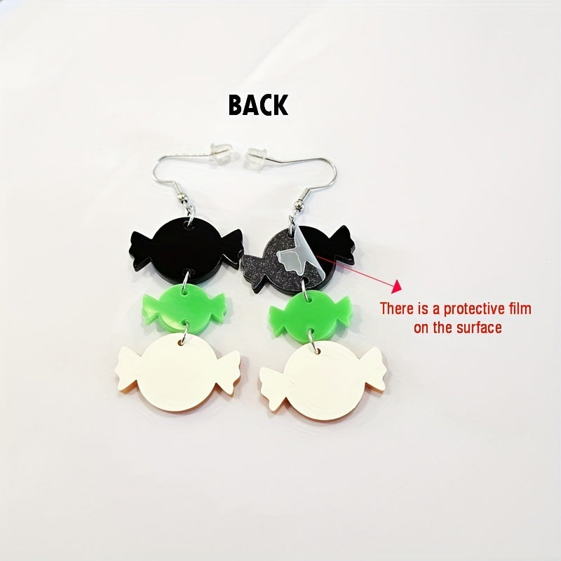 Orecchini dolci e spigolosi di Halloween in acrilico geometrico con charms a forma di caramella